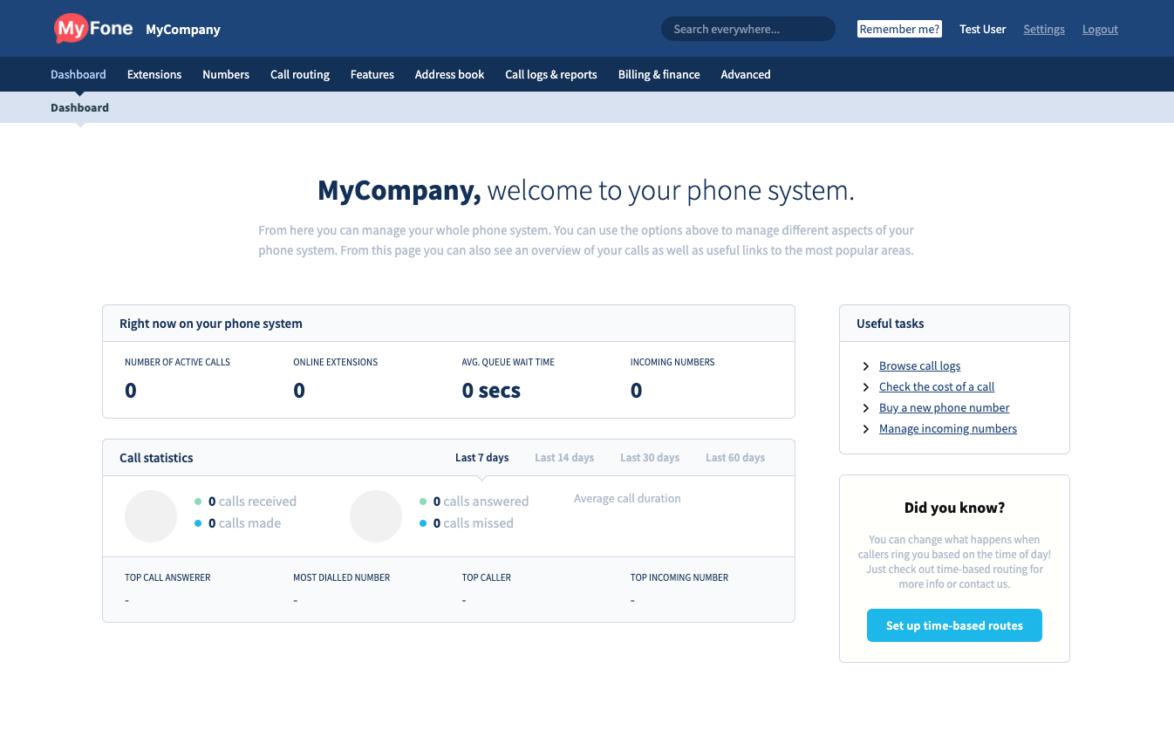 Screenshot of MyFone VoIP MyPortal platform